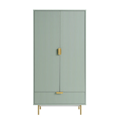 Armoire double Richmond striée avec tiroir, vert sauge mat