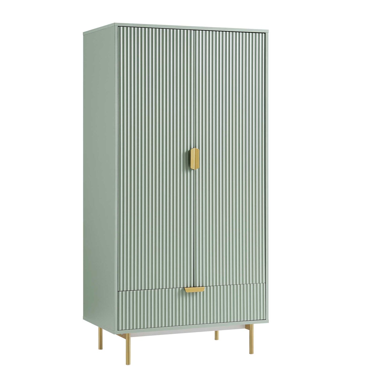 Armoire double Richmond striée avec tiroir, vert sauge mat