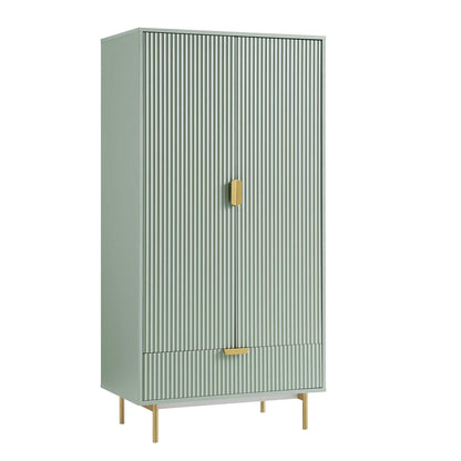 Armoire double Richmond striée avec tiroir, vert sauge mat