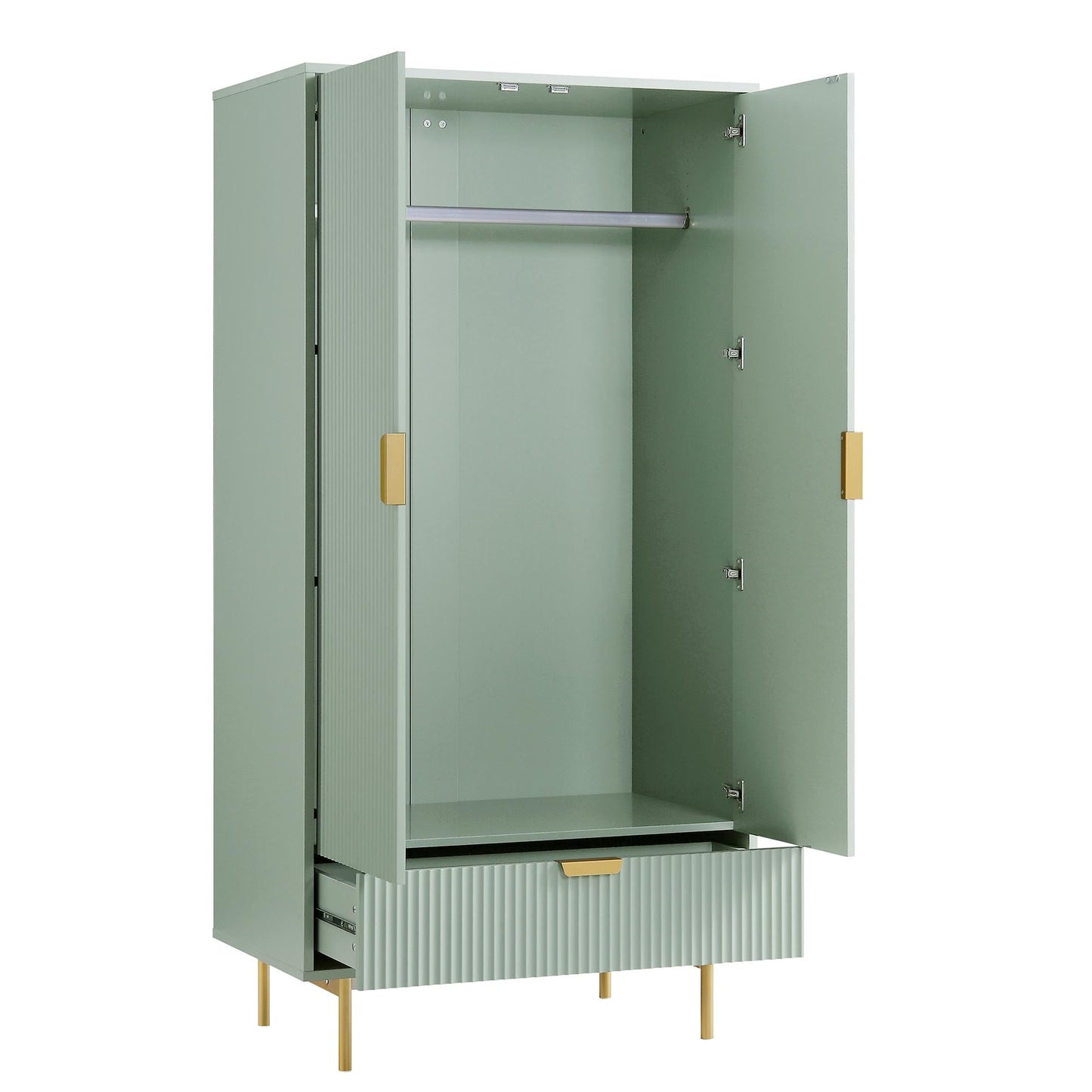 Armoire double Richmond striée avec tiroir, vert sauge mat