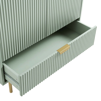 Armoire double Richmond striée avec tiroir, vert sauge mat