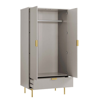 Armoire double Richmond à sillons avec tiroir, taupe mat