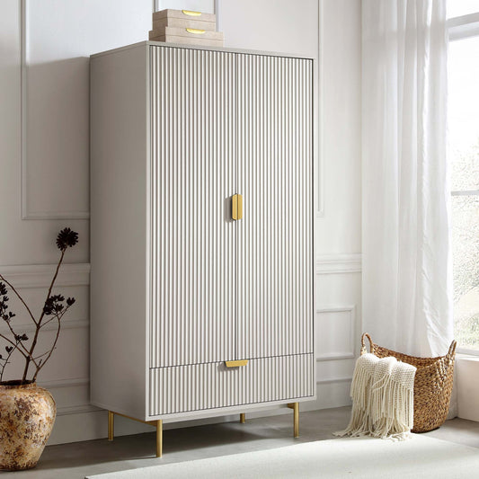 Armoire double Richmond à sillons avec tiroir, taupe mat