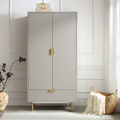 Armoire double Richmond à sillons avec tiroir, taupe mat