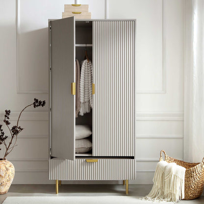 Armoire double Richmond à sillons avec tiroir, taupe mat