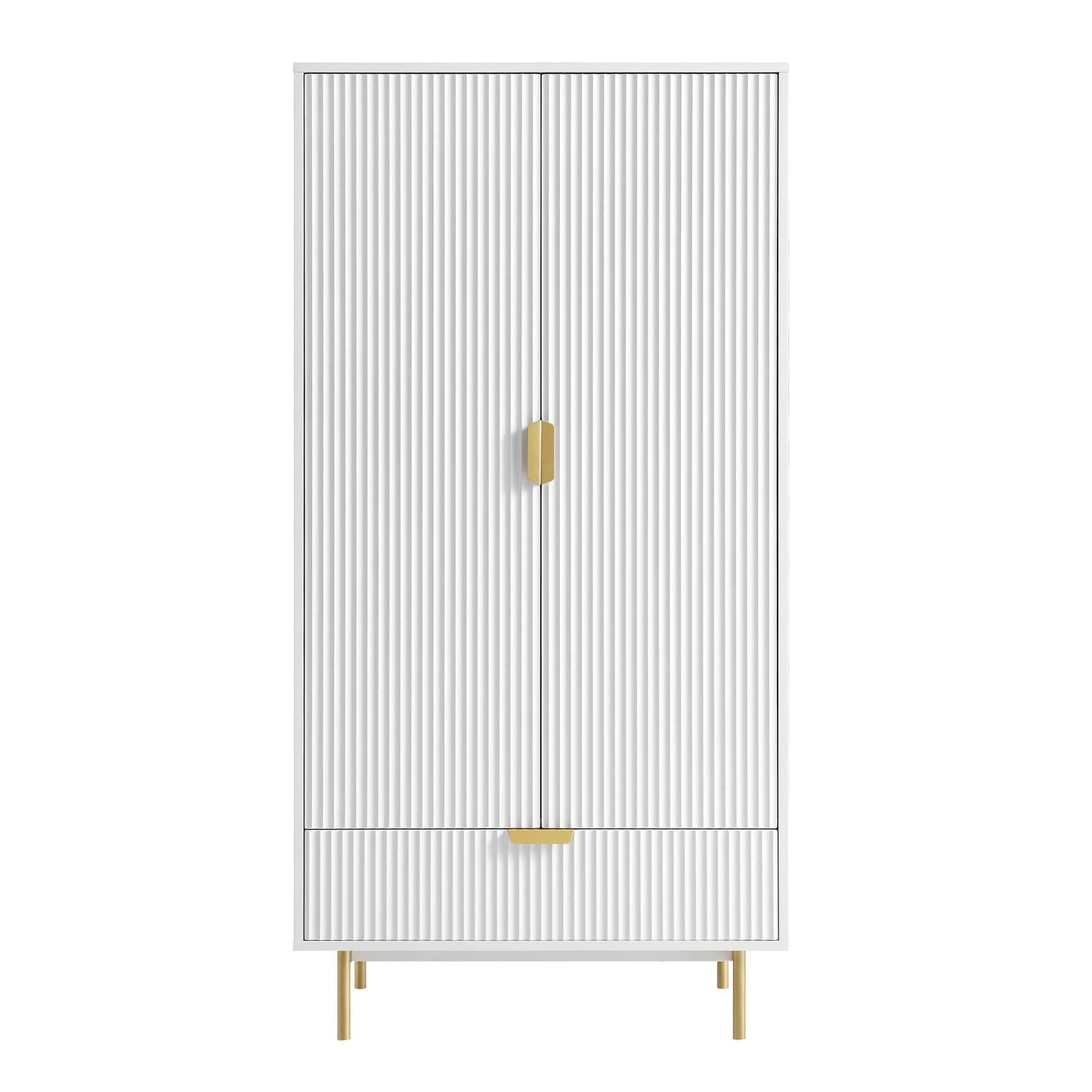 Armoire double Richmond à nervures avec tiroir, blanc mat
