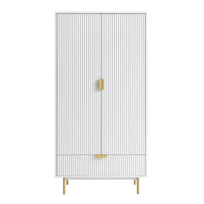 Armoire double Richmond à nervures avec tiroir, blanc mat