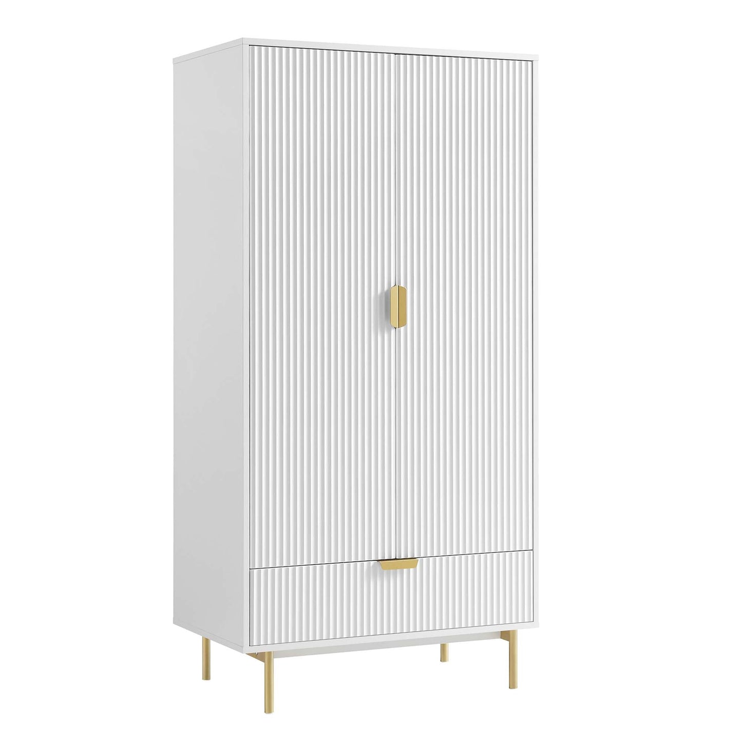 Armoire double Richmond à nervures avec tiroir, blanc mat