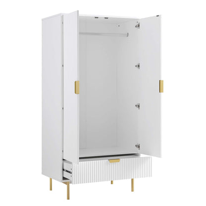 Armoire double Richmond à nervures avec tiroir, blanc mat