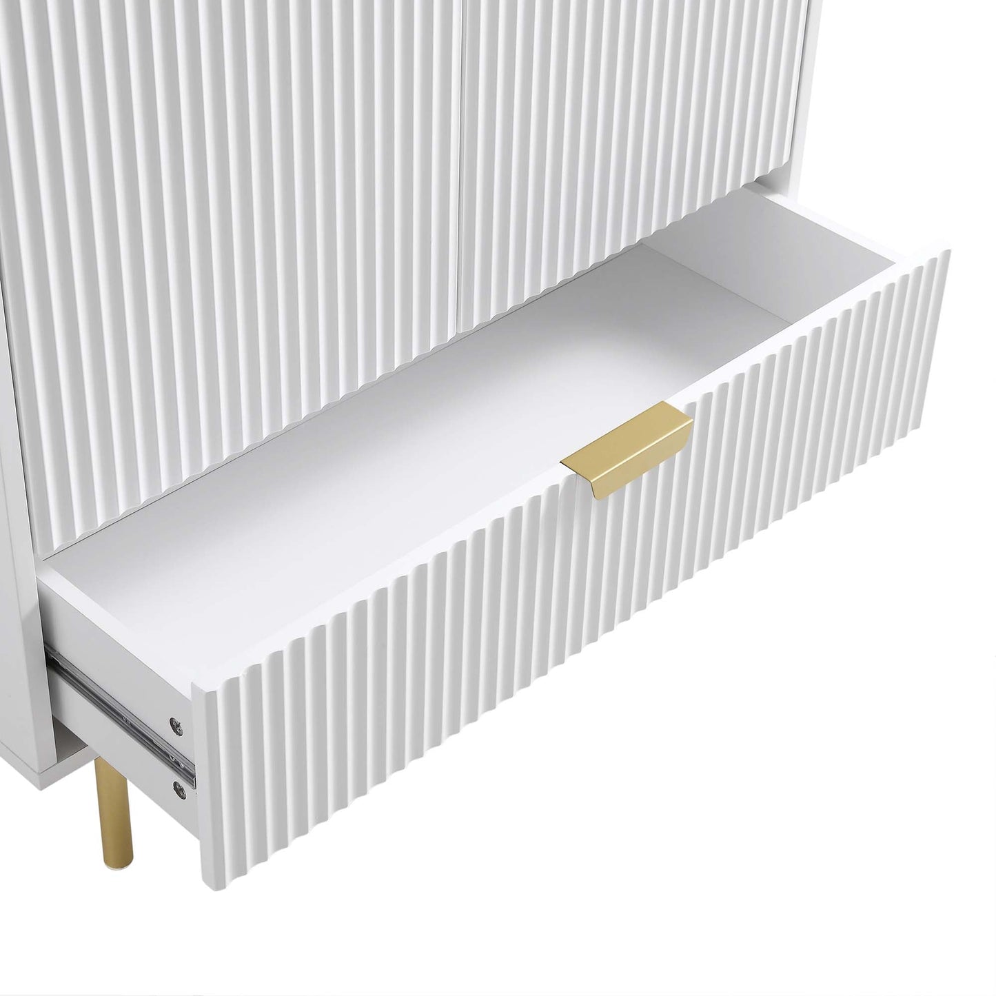 Armoire double Richmond à nervures avec tiroir, blanc mat