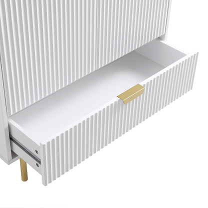 Armoire double Richmond à nervures avec tiroir, blanc mat