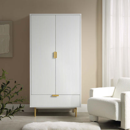 Armoire double Richmond à nervures avec tiroir, blanc mat