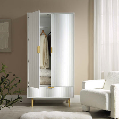 Armoire double Richmond à nervures avec tiroir, blanc mat