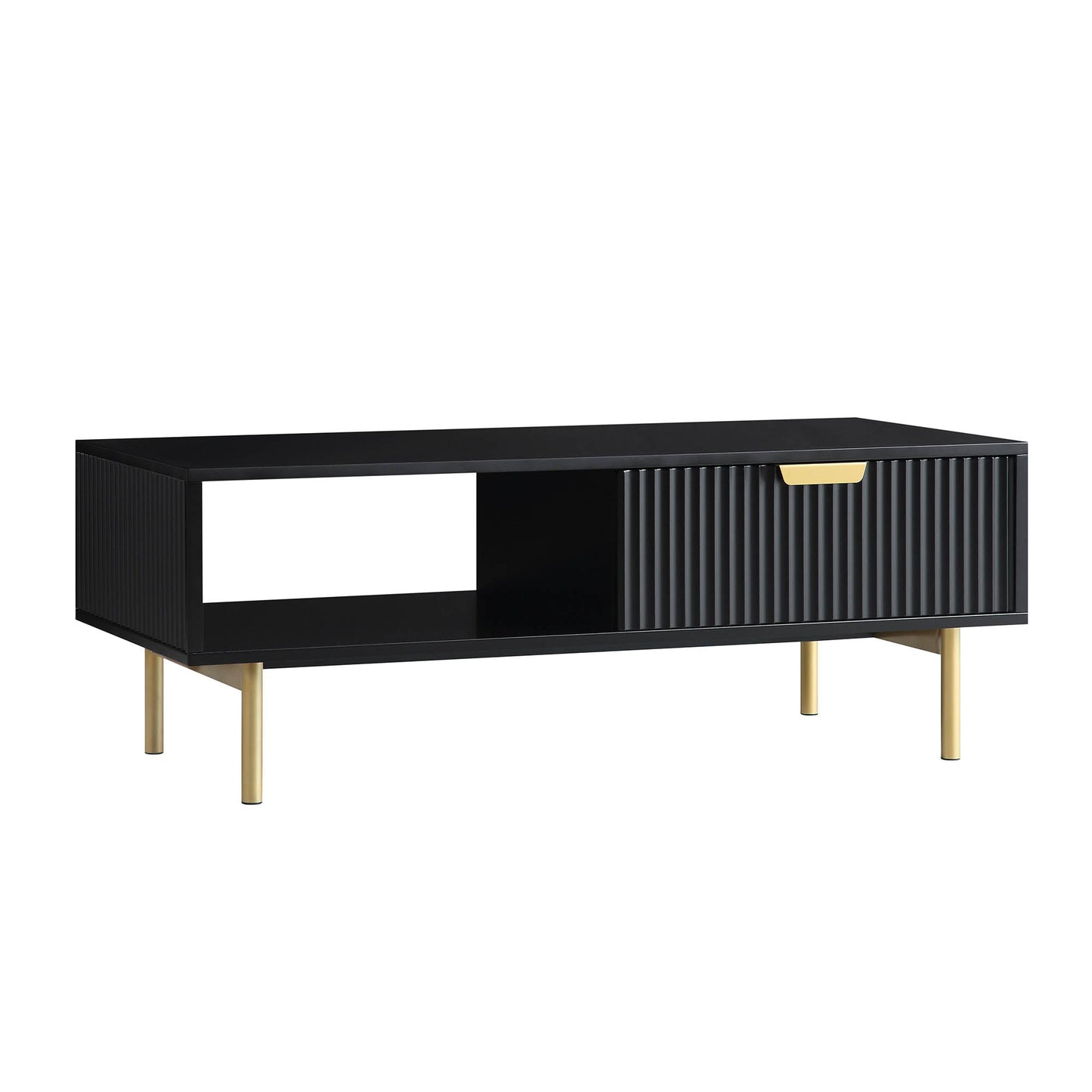 Table basse Richmond striée avec tiroir, noir mat