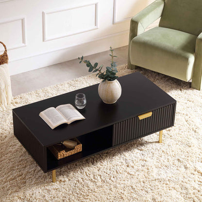 Table basse Richmond striée avec tiroir, noir mat