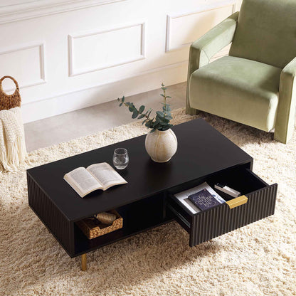 Table basse Richmond striée avec tiroir, noir mat