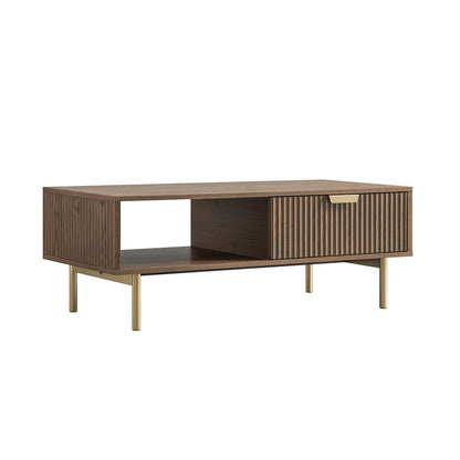 Table basse Richmond striée avec tiroir, frêne foncé