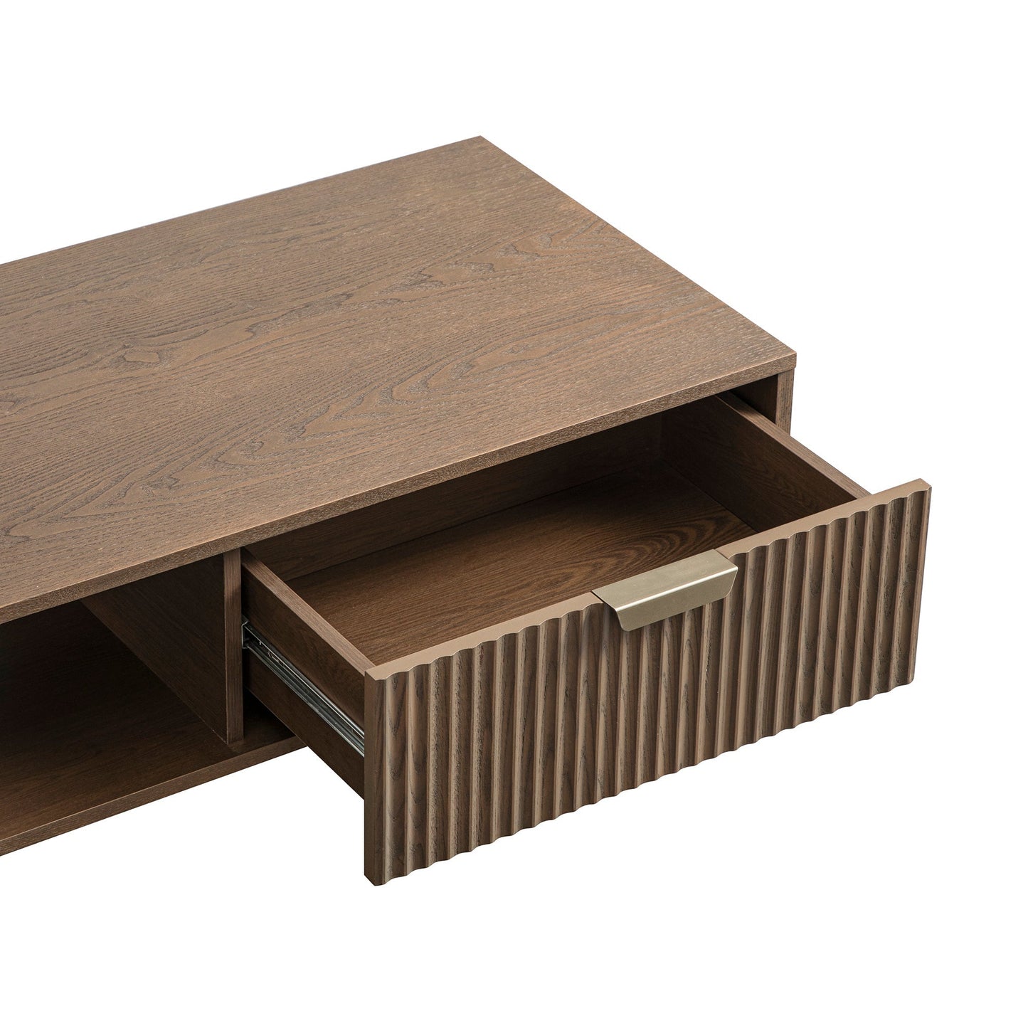 Table basse Richmond striée avec tiroir, frêne foncé