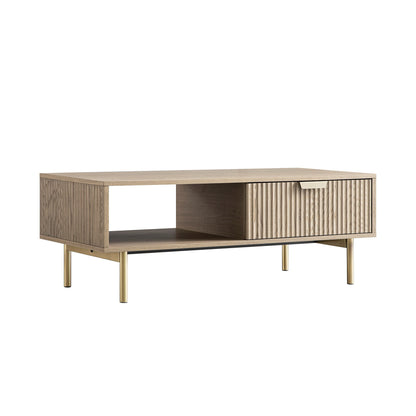 Table basse Richmond striée avec tiroir, frêne clair