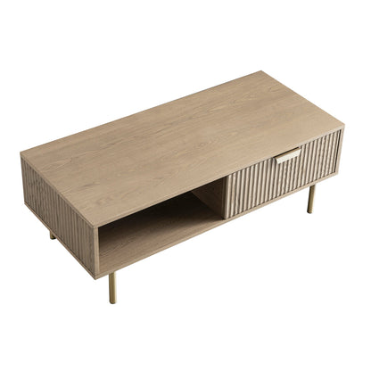 Table basse Richmond striée avec tiroir, frêne clair