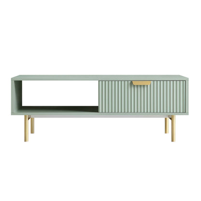 Table basse Richmond striée avec tiroir, vert sauge mat