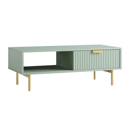 Table basse Richmond striée avec tiroir, vert sauge mat