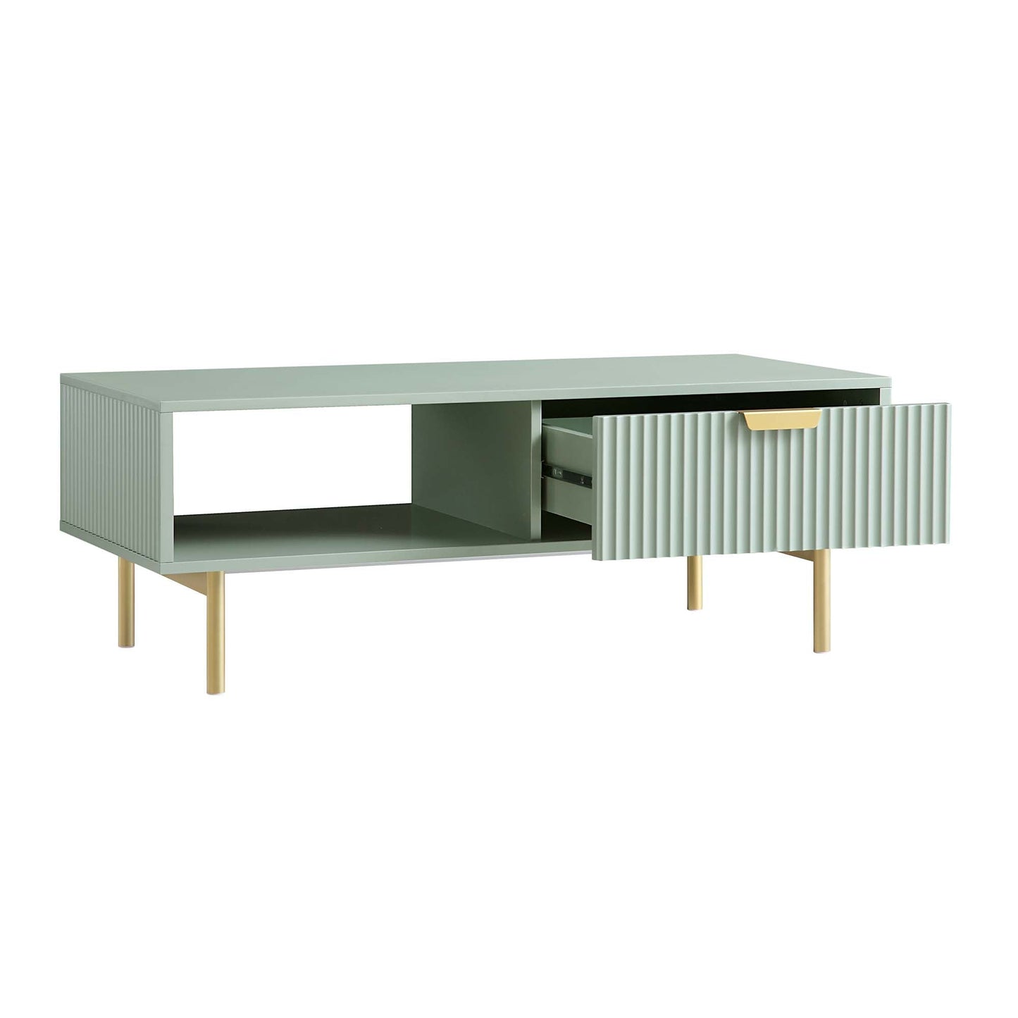 Table basse Richmond striée avec tiroir, vert sauge mat