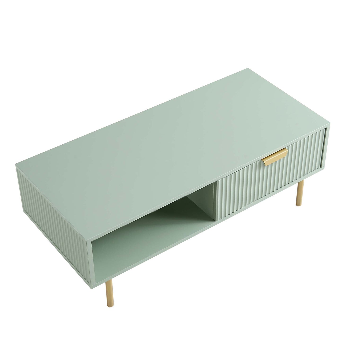 Table basse Richmond striée avec tiroir, vert sauge mat