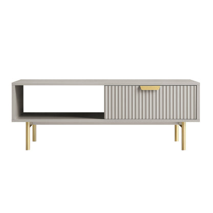 Table basse Richmond striée avec tiroir, taupe mat
