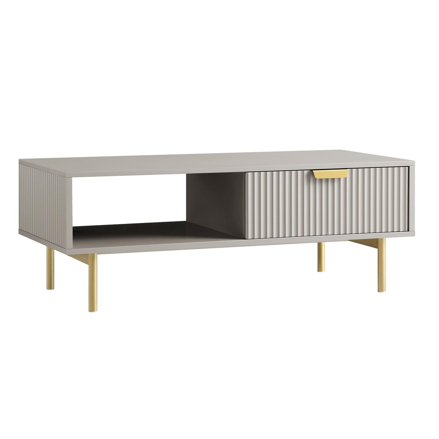 Table basse Richmond striée avec tiroir, taupe mat