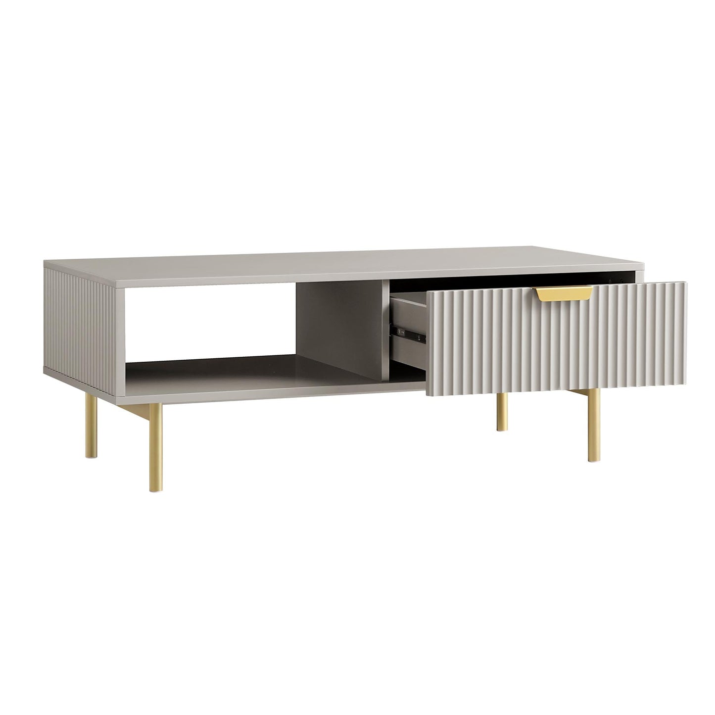 Table basse Richmond striée avec tiroir, taupe mat