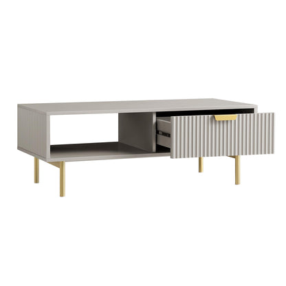 Table basse Richmond striée avec tiroir, taupe mat