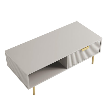 Table basse Richmond striée avec tiroir, taupe mat