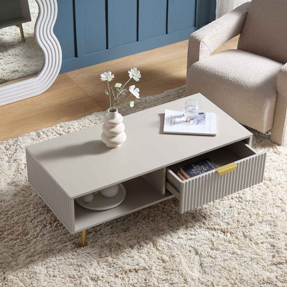 Table basse Richmond striée avec tiroir, taupe mat