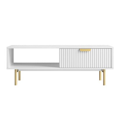 Table basse Richmond striée avec tiroir, blanc mat