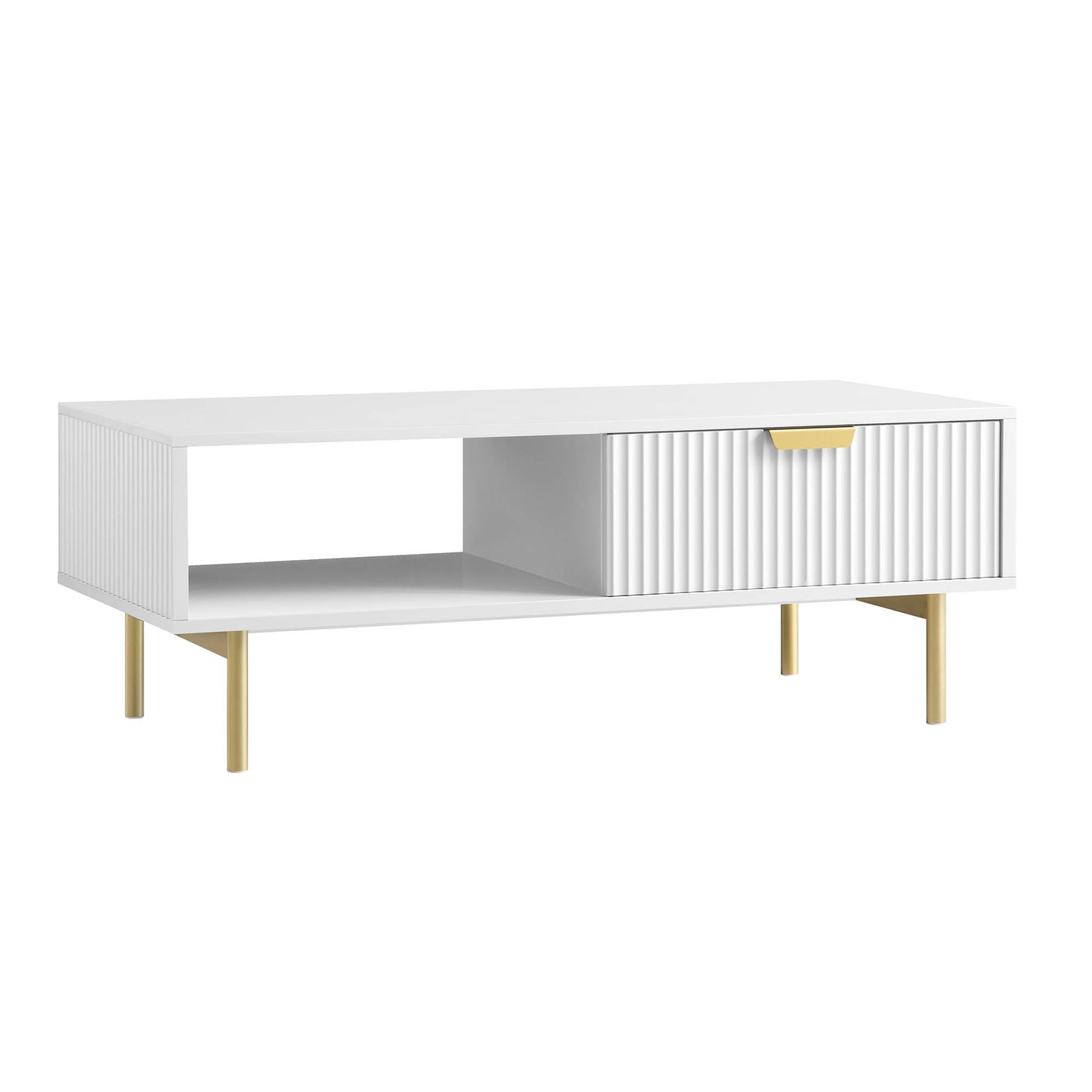 Table basse Richmond striée avec tiroir, blanc mat
