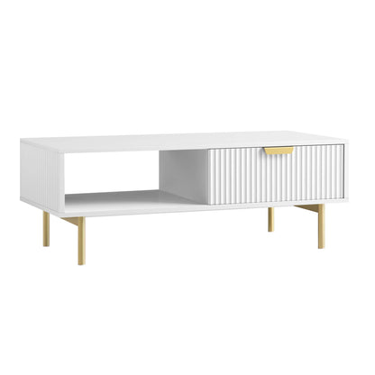 Table basse Richmond striée avec tiroir, blanc mat