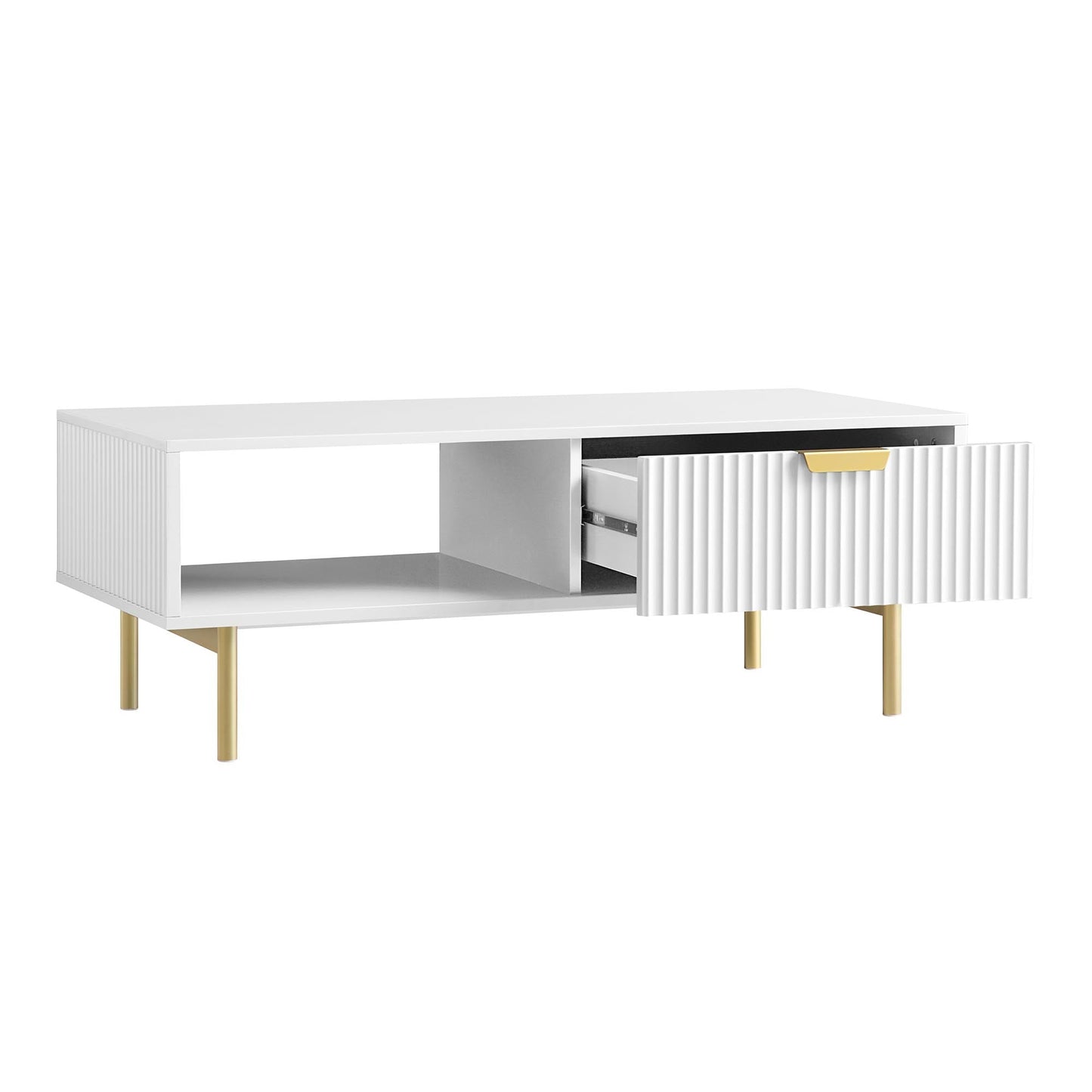 Table basse Richmond striée avec tiroir, blanc mat