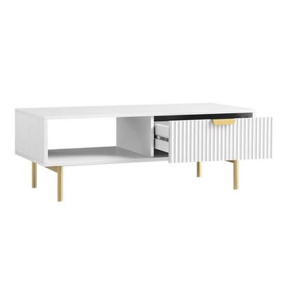 Table basse Richmond striée avec tiroir, blanc mat