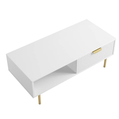 Table basse Richmond striée avec tiroir, blanc mat