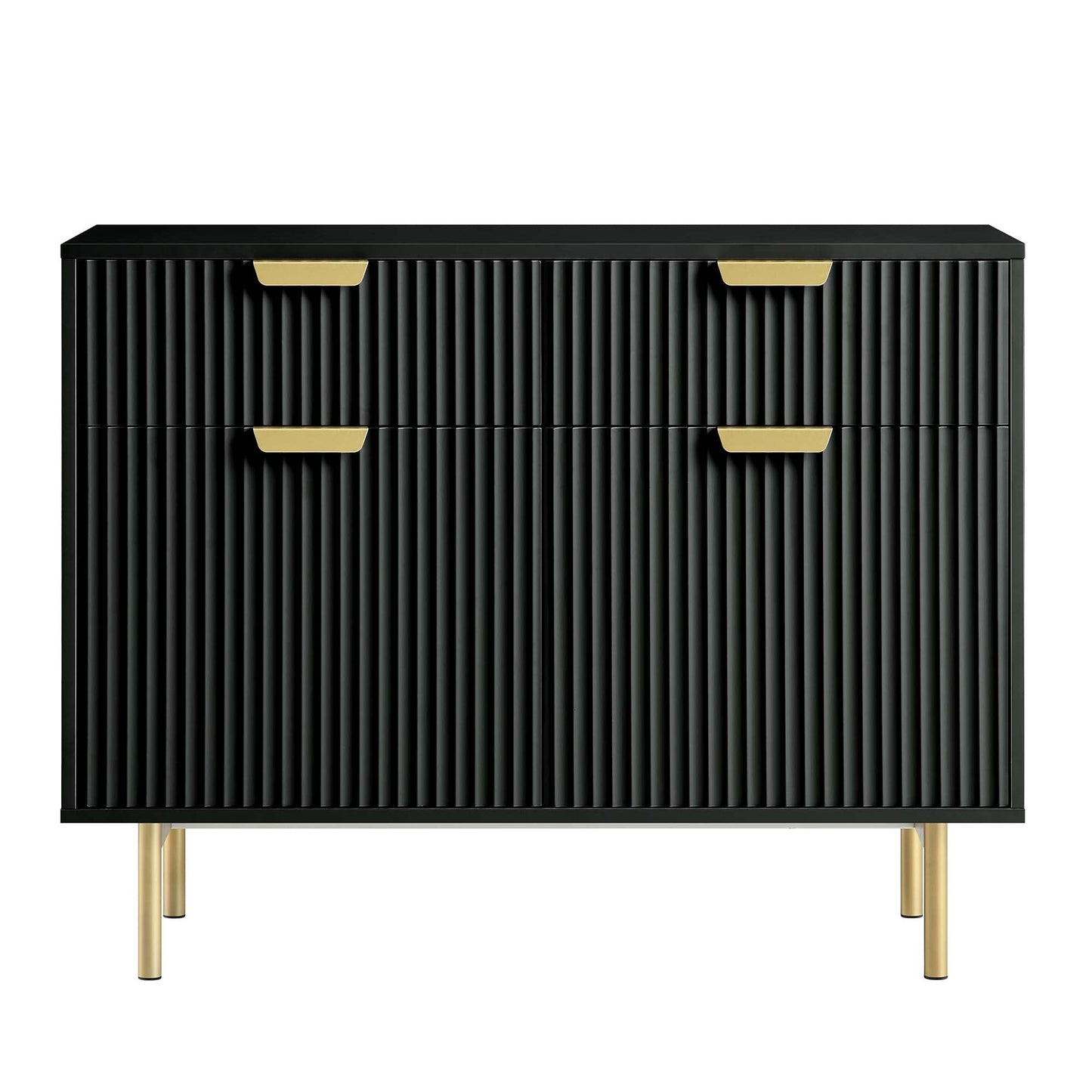 Armoire striée Richmond à 2 portes et tiroirs, noir mat