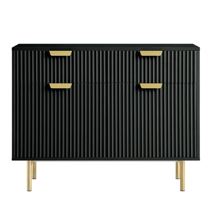 Armoire striée Richmond à 2 portes et tiroirs, noir mat