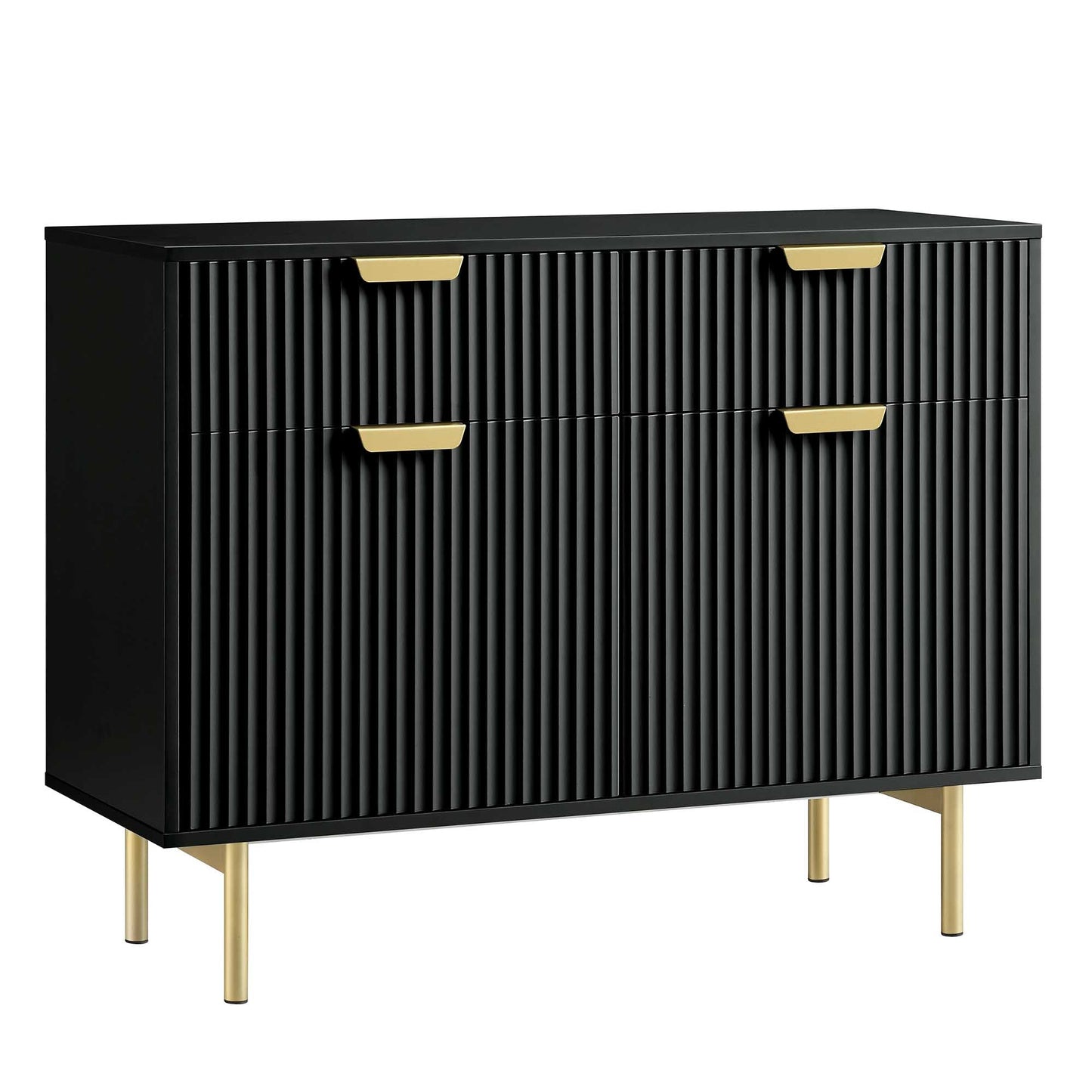 Armoire striée Richmond à 2 portes et tiroirs, noir mat
