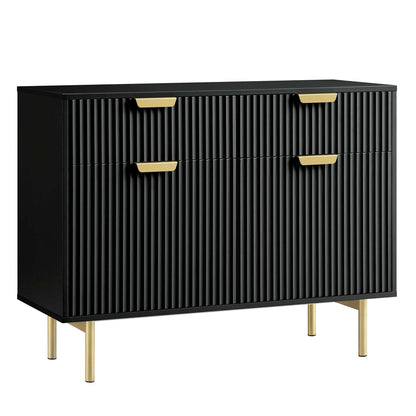 Armoire striée Richmond à 2 portes et tiroirs, noir mat