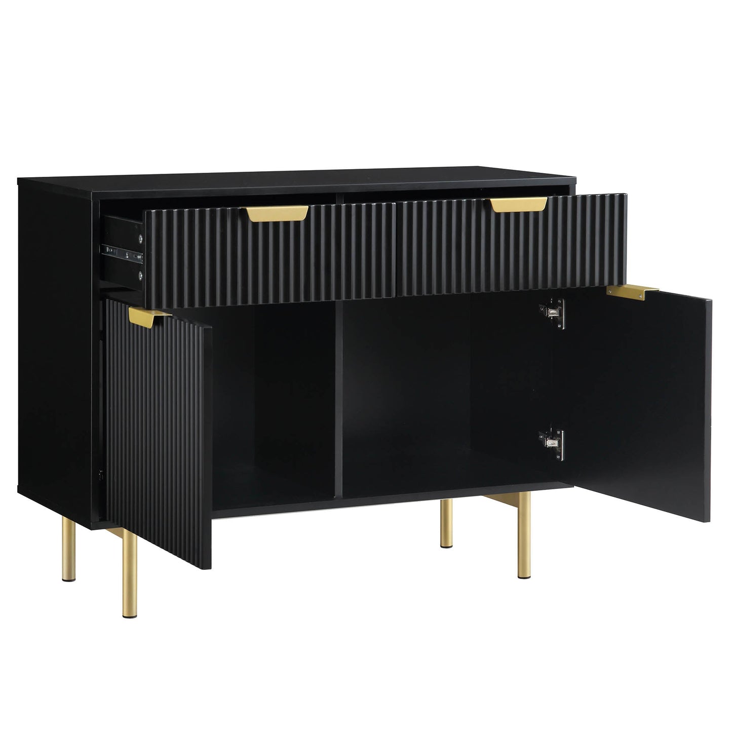 Armoire striée Richmond à 2 portes et tiroirs, noir mat
