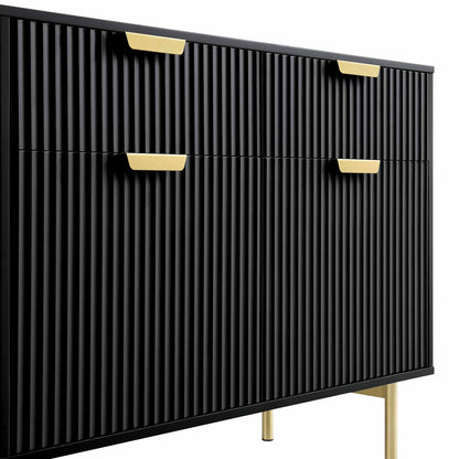 Armoire striée Richmond à 2 portes et tiroirs, noir mat