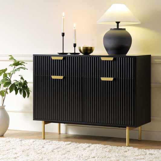 Armoire striée Richmond à 2 portes et tiroirs, noir mat