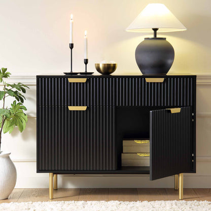 Armoire striée Richmond à 2 portes et tiroirs, noir mat