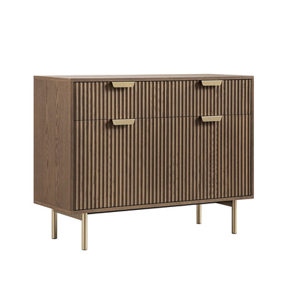 Armoire Richmond striée à 2 portes avec tiroirs, frêne foncé