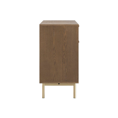 Armoire Richmond striée à 2 portes avec tiroirs, frêne foncé